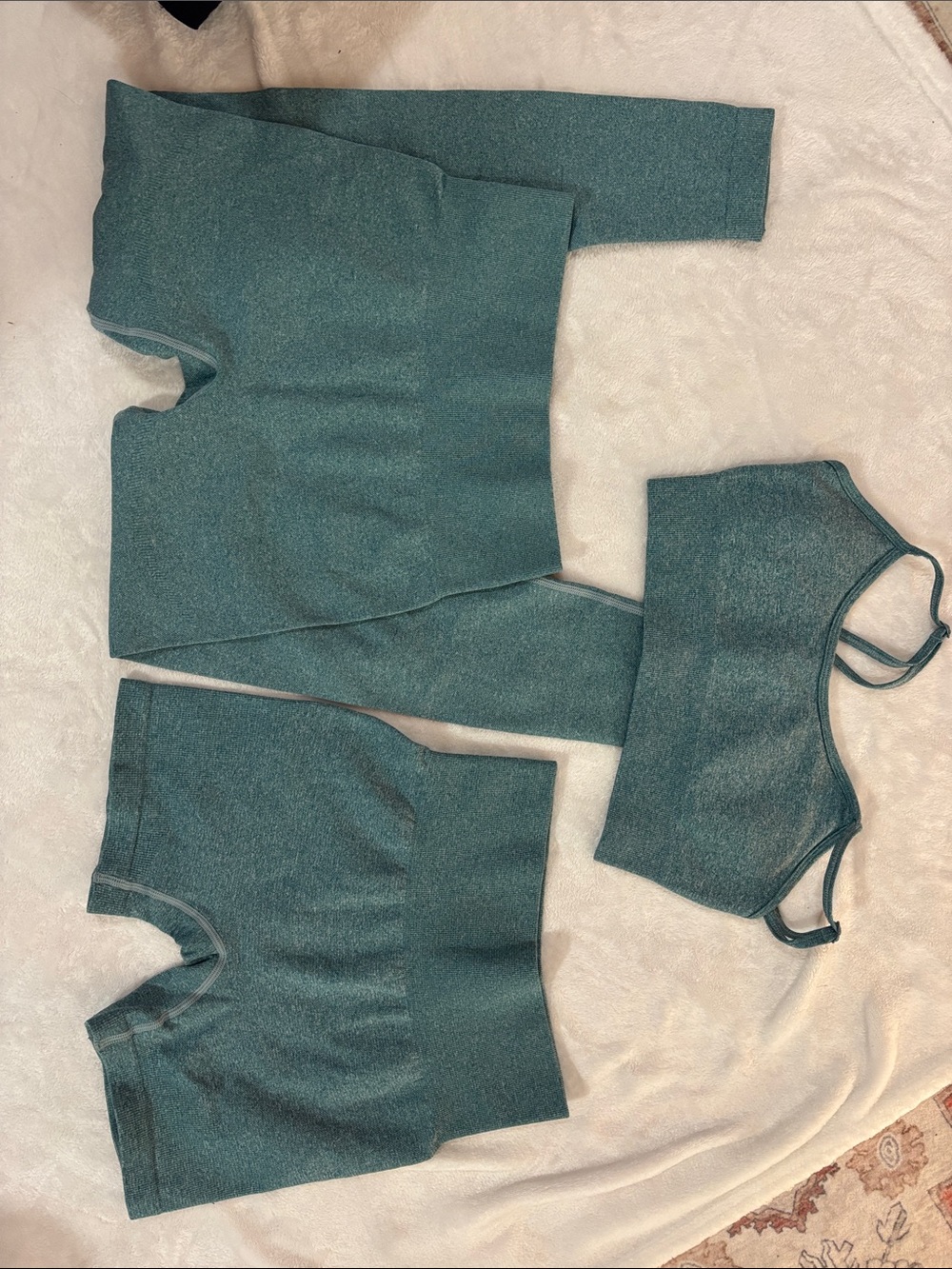 SHEIN 3-Piece Teal Active Set - Sports bra, Shorts & Leggings